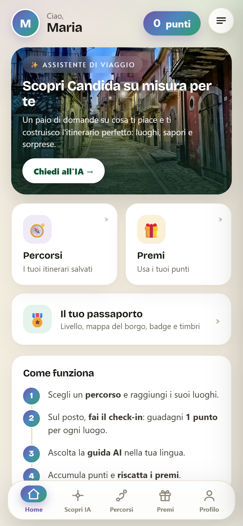 La home dell'app TuristIA