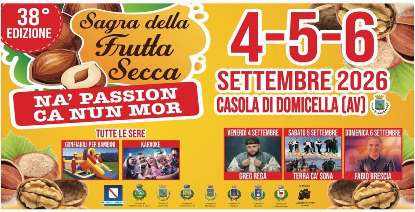 Locandina: Sagra della Frutta Secca, a Casola di Domicella la 38ª edizione — Casola di Domicella