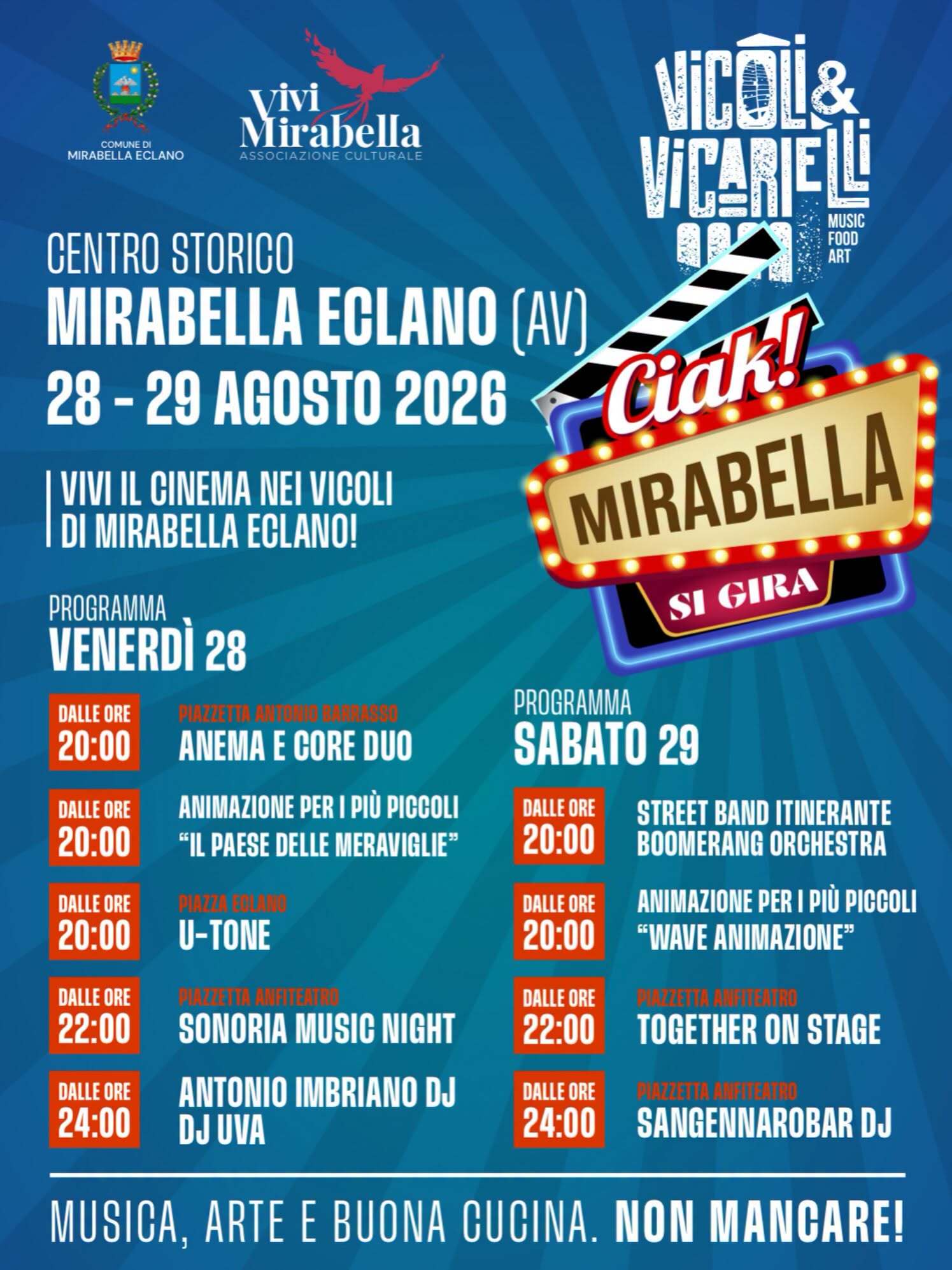 Locandina: L’incanto del cinema accende il borgo: torna la festa “Vicoli e Vicarielli” a Mirabella Eclano — Mirabella Eclano