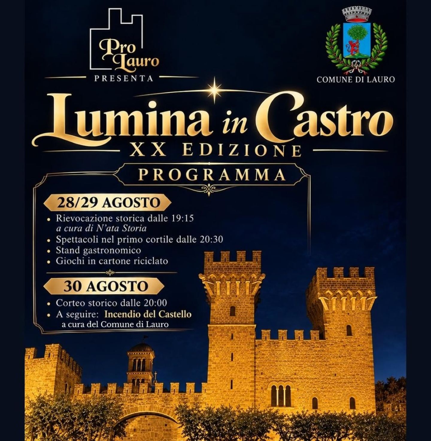 Locandina: “Lumina in Castro”, quando la storia torna a vivere e a bruciare nel cielo di Lauro — Lauro