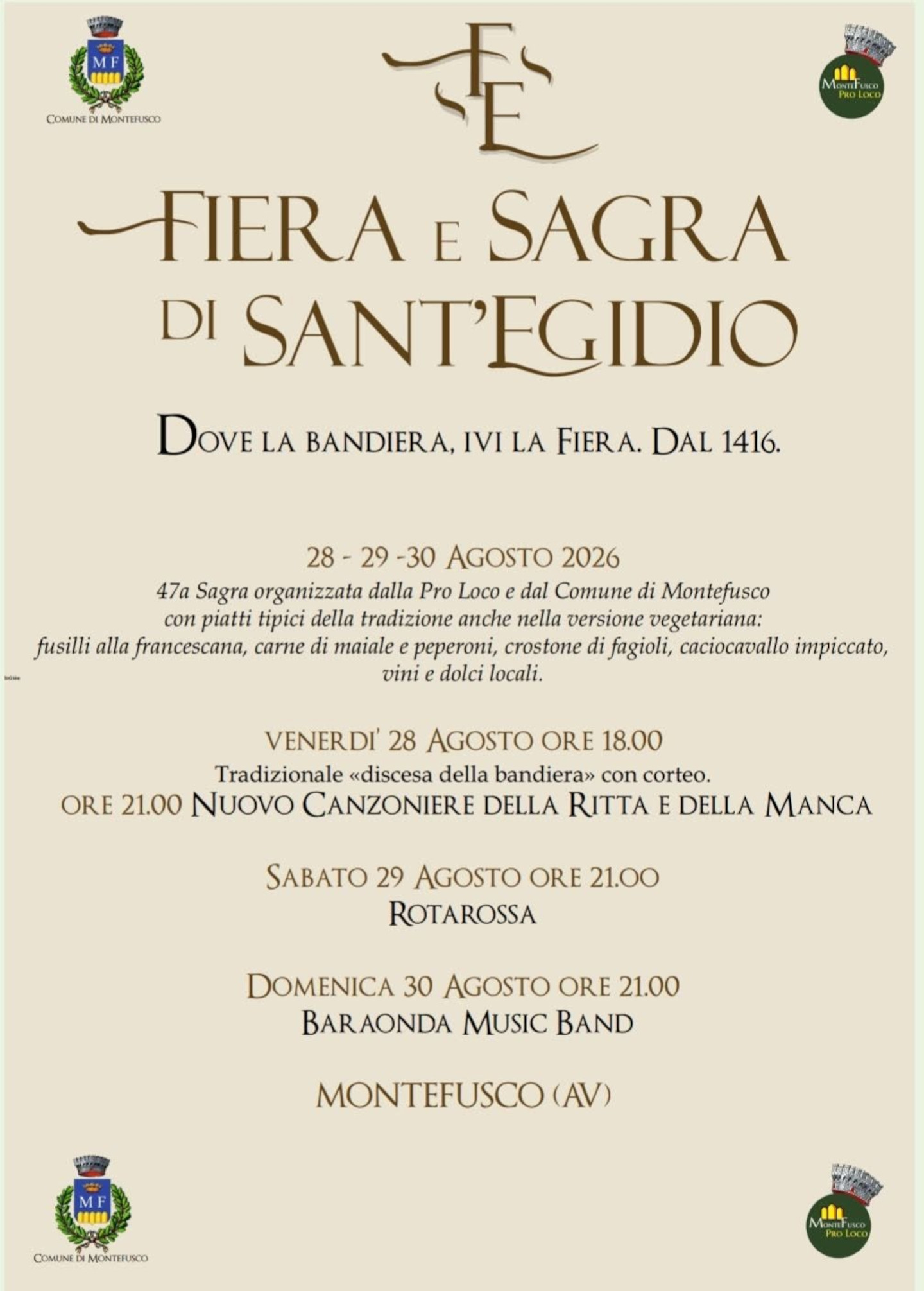 Locandina: Fiera e Sagra di Sant’Egidio a Montefusco — Montefusco